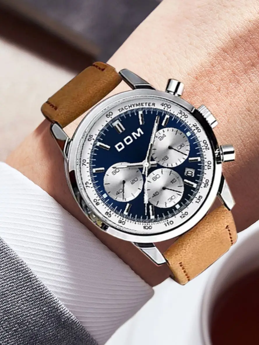DOM Men quartz watches luxurys Business and leisure brand Cowhide strap watches for men Fashionable and elegant waterproof