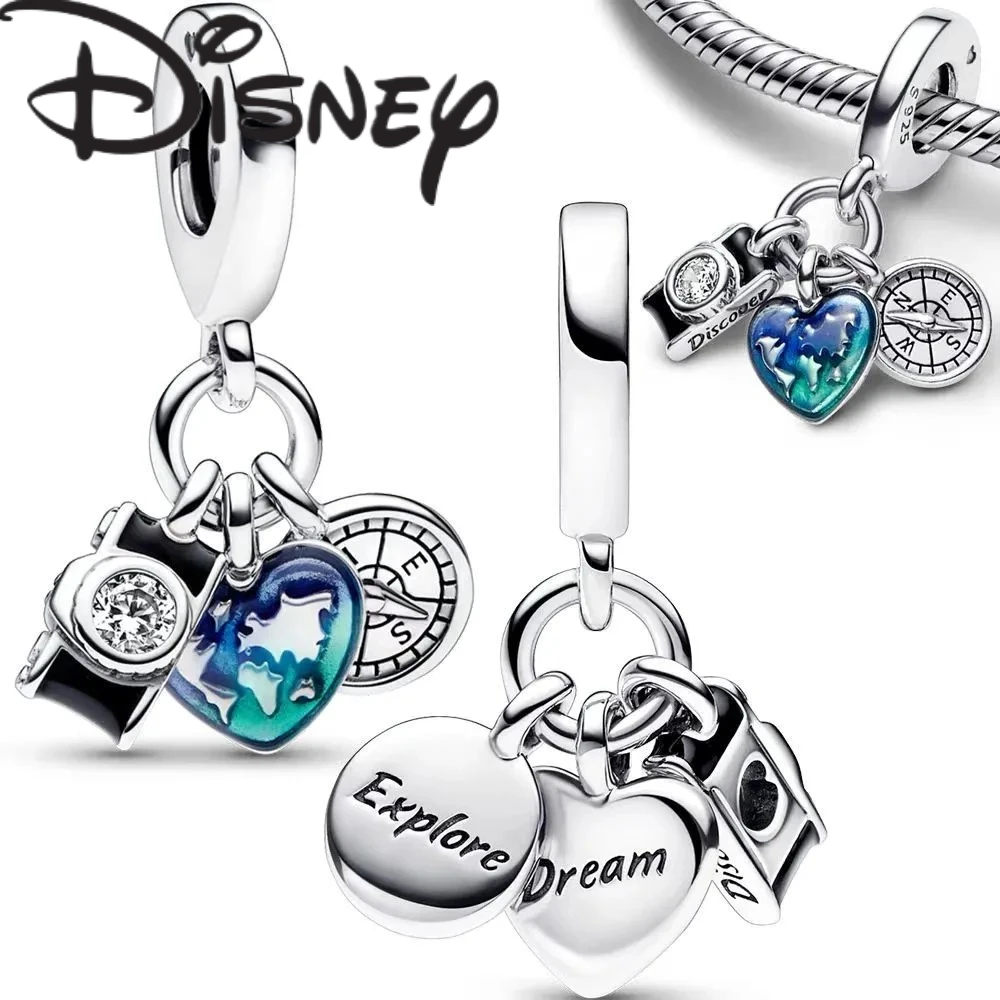 2025년 신제품 실버 참  참 카메라 러브 글로브 컴퍼스 세트 비즈 오리지널 팔찌에 맞는 주얼리 제작 선물