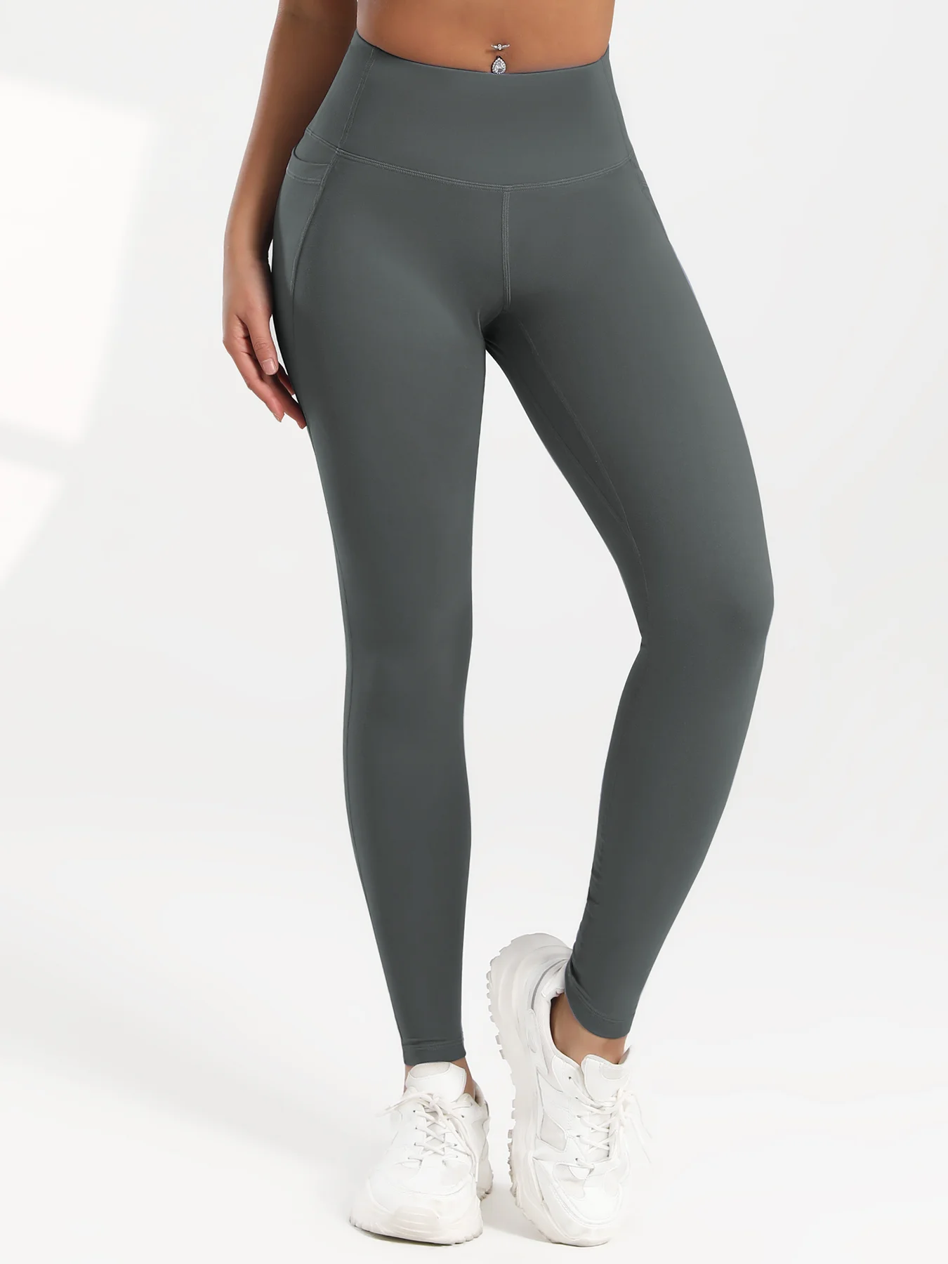 Spliced Pocket Size Double-Sided Nylon High Elastic Sports High Waist Hip Tight Yoga Pants Women.