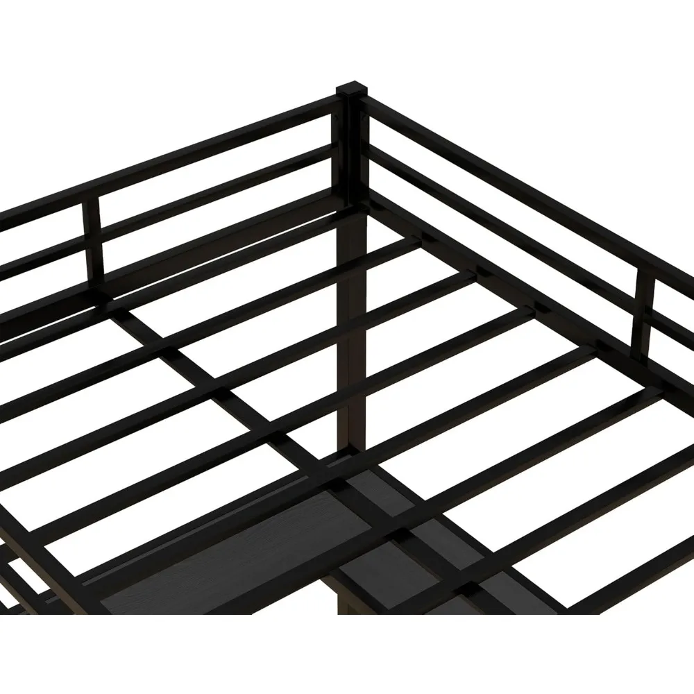 Children Beds, Full Size Loft Bed with Desk and Storage Shelves, Heavy Duty Metal Loft Bed with Black Desk and Guardrail 4