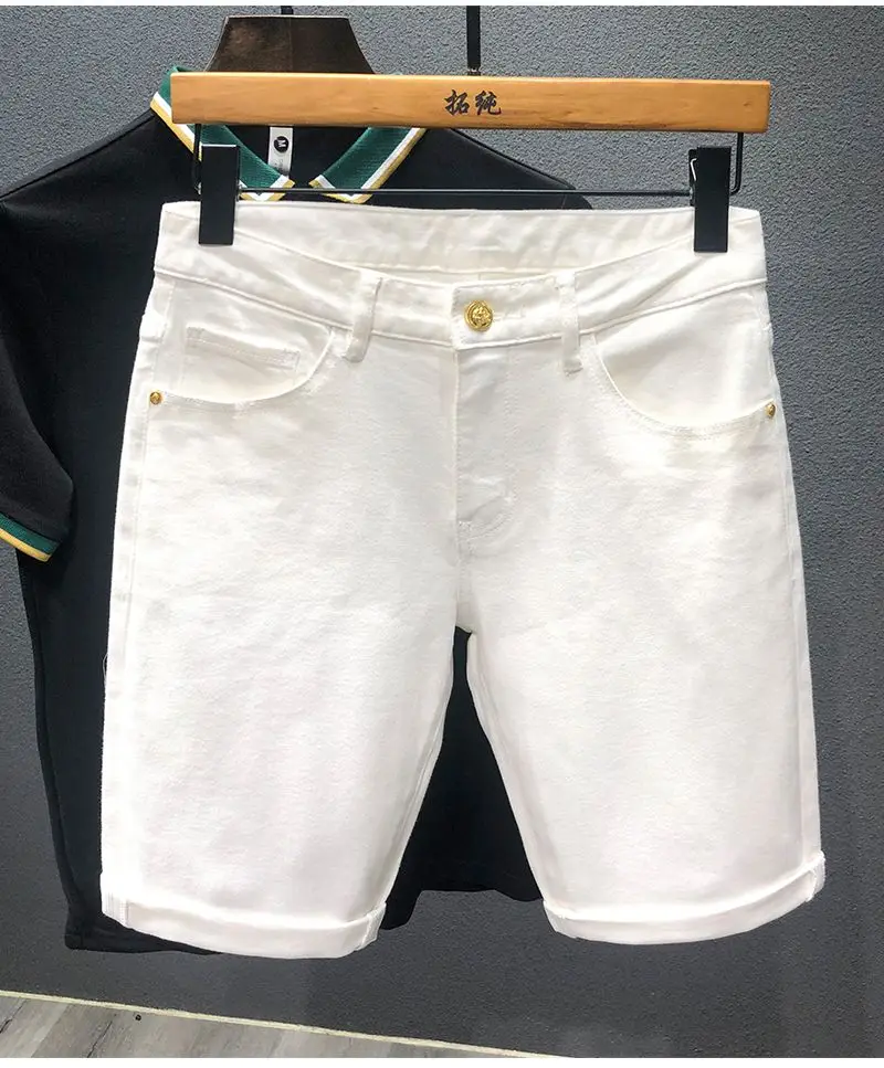 2023 new men's casual white embroidered denim shorts, casual