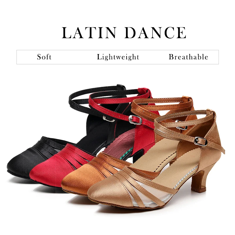 DKZSYIM Modern Latin Dance Shoes For Women Ballroom Party Tango Jazz Elegant Dance Shoes Suede/Rubber Sole Closed Toe Heels 5cm 4