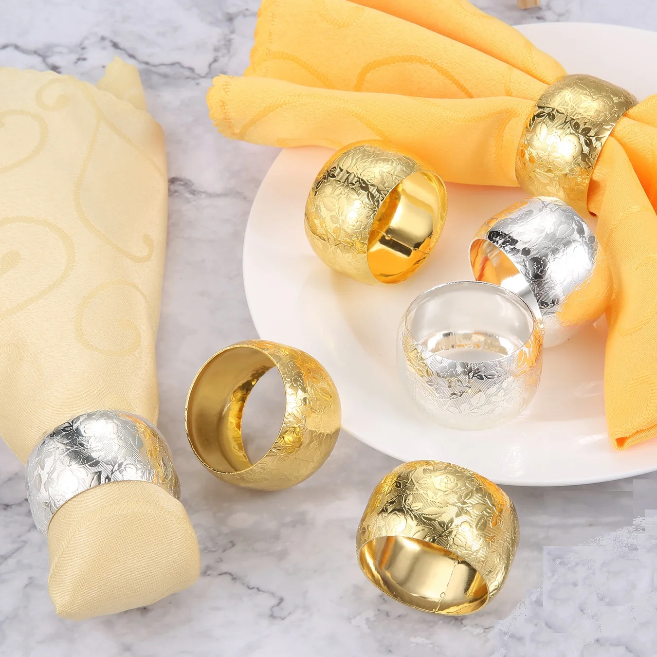 

6 шт., золотые кольца для салфеток в гостиницах