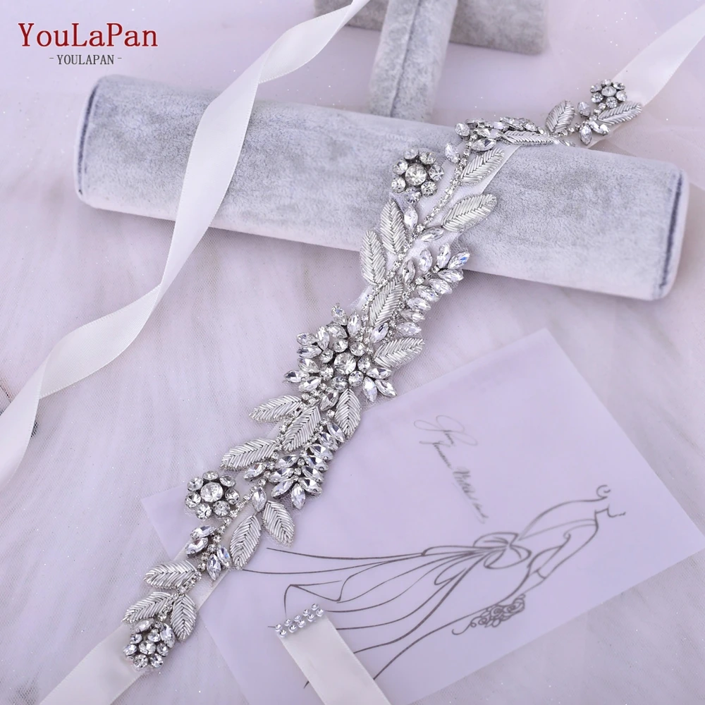 TOPQUEEN Bridal Belt Silver Rhinestones Appliques For Dresses Wedding Belt  Bride Dress Shiny Women'S Belt Arab Belt S26