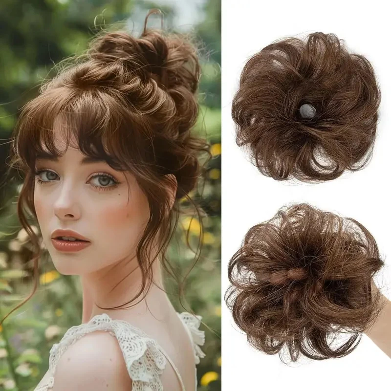2 pezzi di capelli umani veri chignon da donna pezzi di capelli ricci naturali soffici ciambella updo panini con capelli umani al 100% panini disordinati