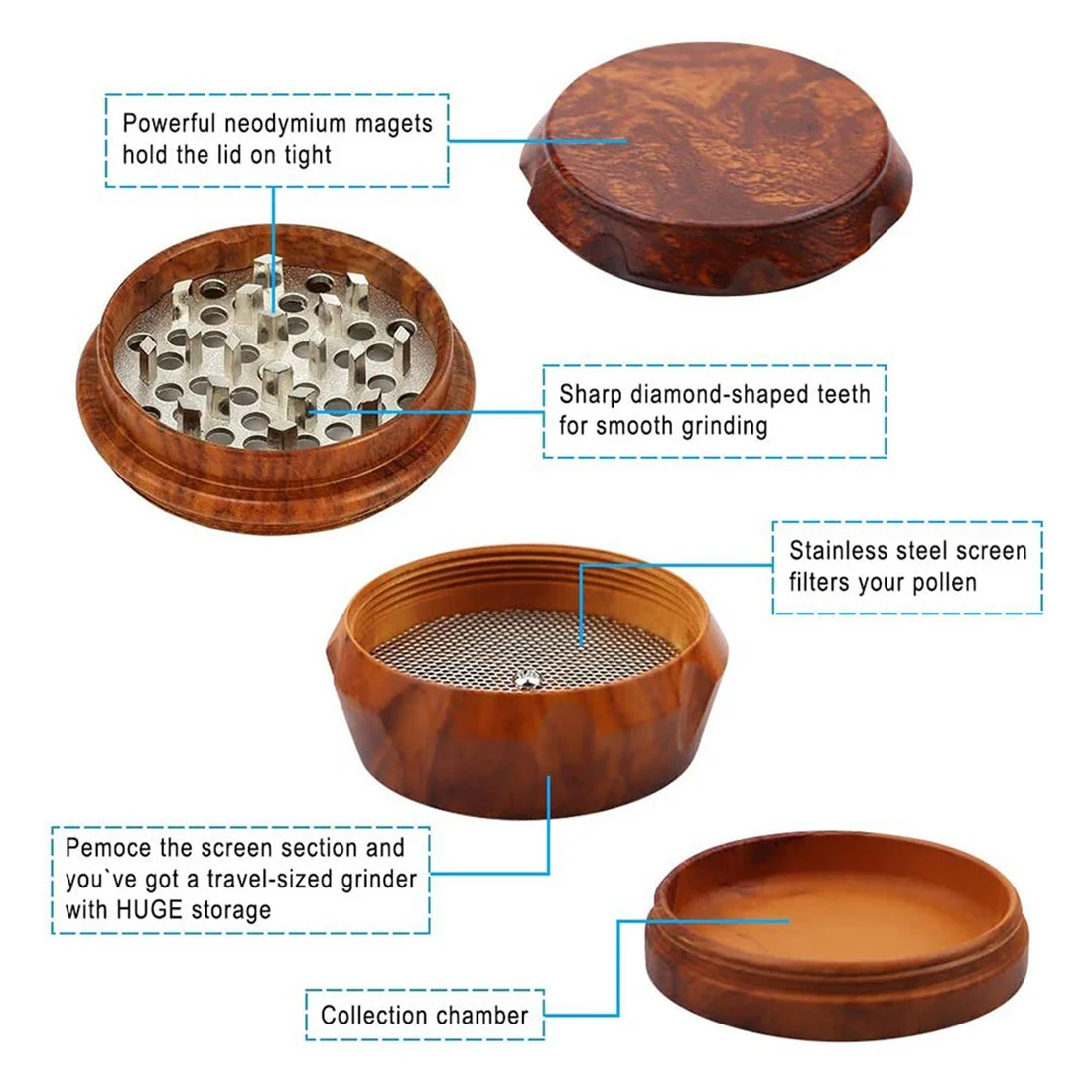 Wooden Grinder Large Capacity 4-Layer Grinder with Pollen Scraper Suitable for Home Kitchen Brown nut spice grinder herb grinder herb spice grinder