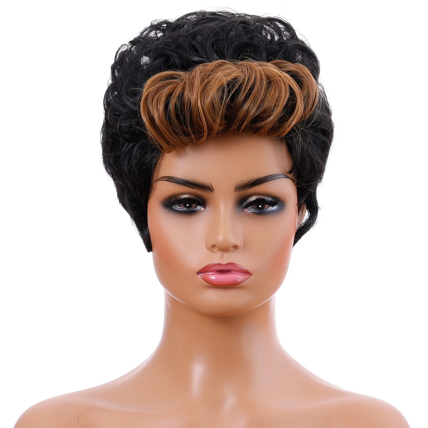 Szintetikus Paróka Rövid távú afro Szeszélyes Göndör haja Sztrájktörő Gesztenyeszínű wigs számára Sztrájktörő Nők Pelyhes Göndörít wigs