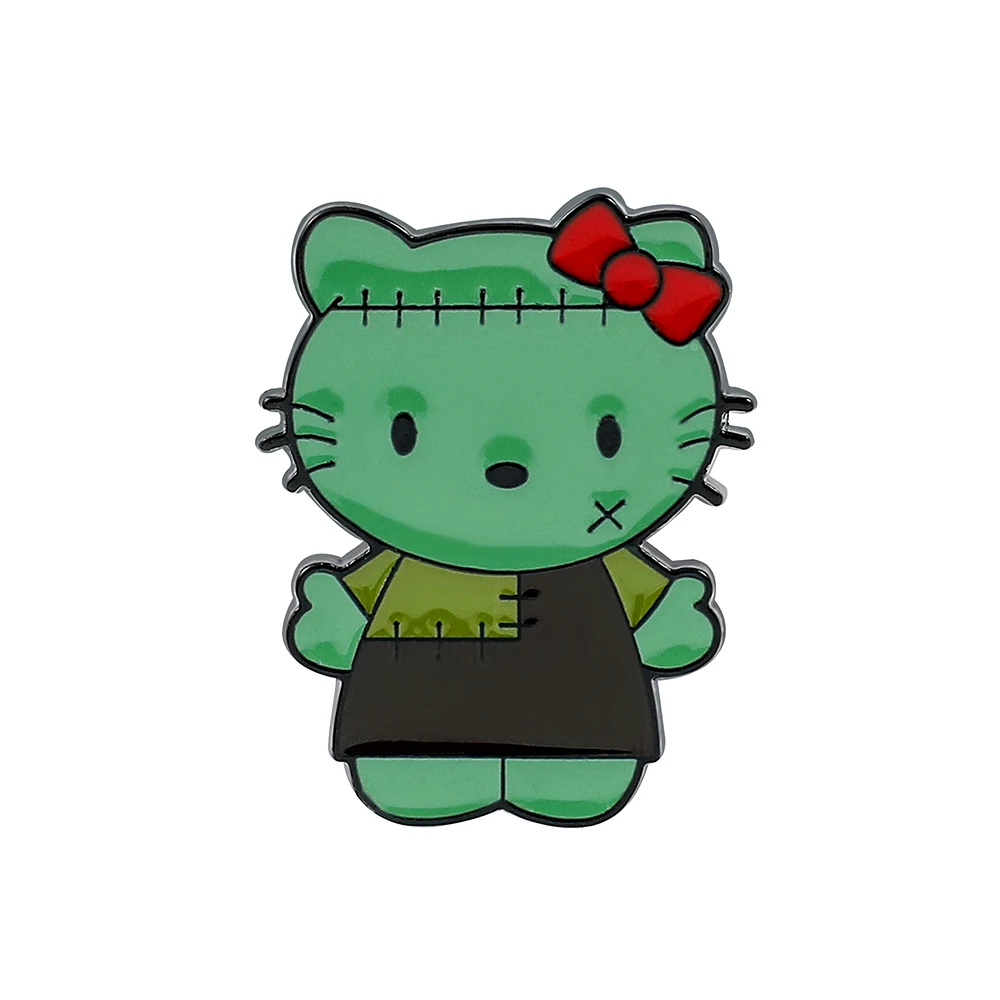 Sanrio Hello Kitty Brooch Cartoon Funny Cute Action Metal Enamel Lapel Pin For Friends Halloween Backpack Accessories Gifts
