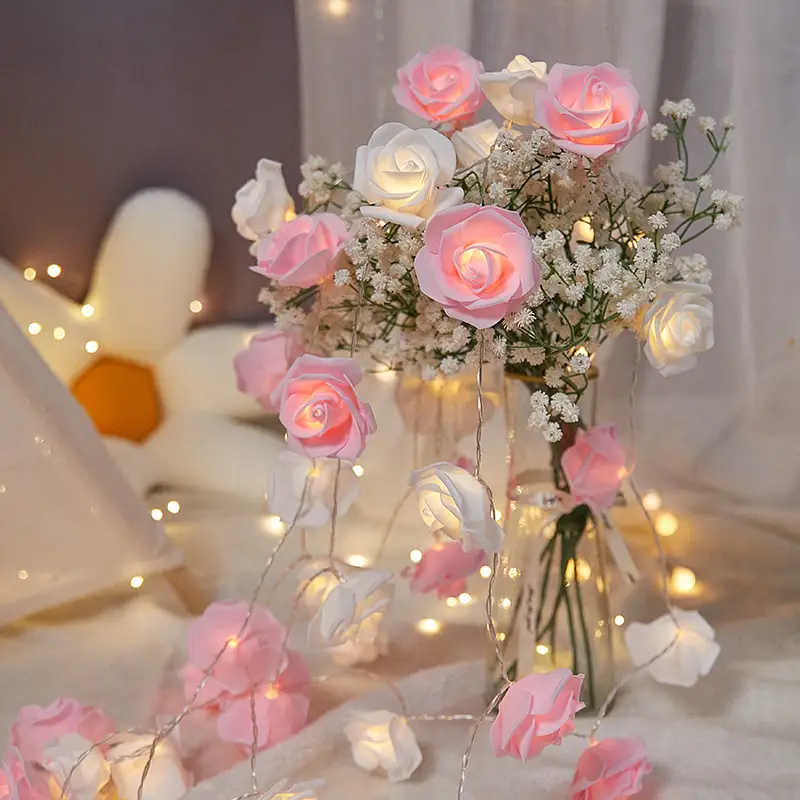 Rose String Lights Battery Operated Flower Garland Fairy Lights Valentine Wedding Party Decoration Christmas Home Decor Lights - Image 2