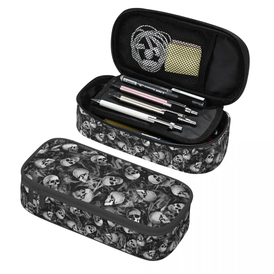 AMmao Estuche Para Lápices De Gran Capacidad, Con Diseño De Calavera Y Rosa Floreciente, Estuche Multiusos Para Almacenamiento De Lápices, Bolsa De Almacenamiento De Lápices Para Escuela, Universidad