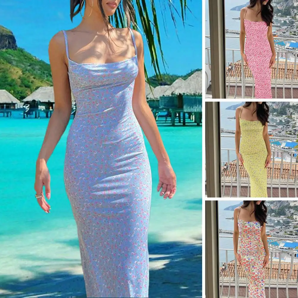 

Sleeveless Slim Fit Dress Floral Print Sleeveless Long Dress Sexy Slim Fit for Women's Casual Party Club Vacation Style Sexy