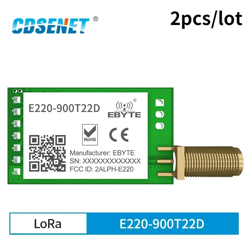2pcs LoRa Module Wireless Module LLCC68 868-915MHz 22dBm Anti-interference LoRa Spread Spectrum SMA-K Antenna E220-900T22D wireless module
