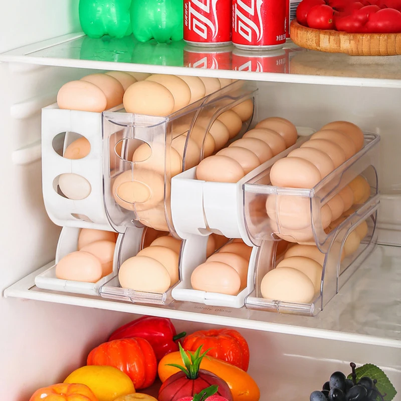 Storage Box Egg Carton Slide Egg Tray For Refrigerator Side Door Kitchen