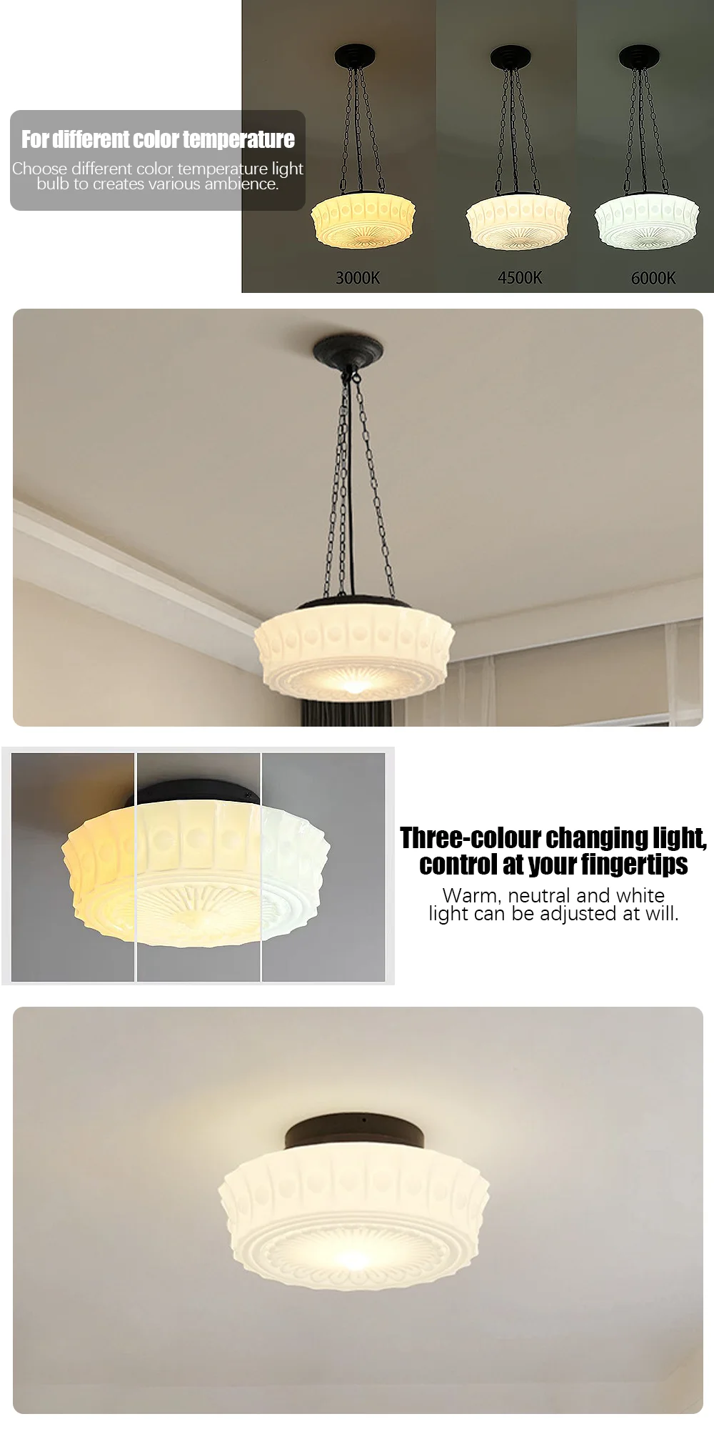 Description Picture 6 of itemModern Glass Living Dining Room Chandeliers Creative Round Led White Pendant Light Study Bedroom Kicthen Lamp Home Decor Fixture