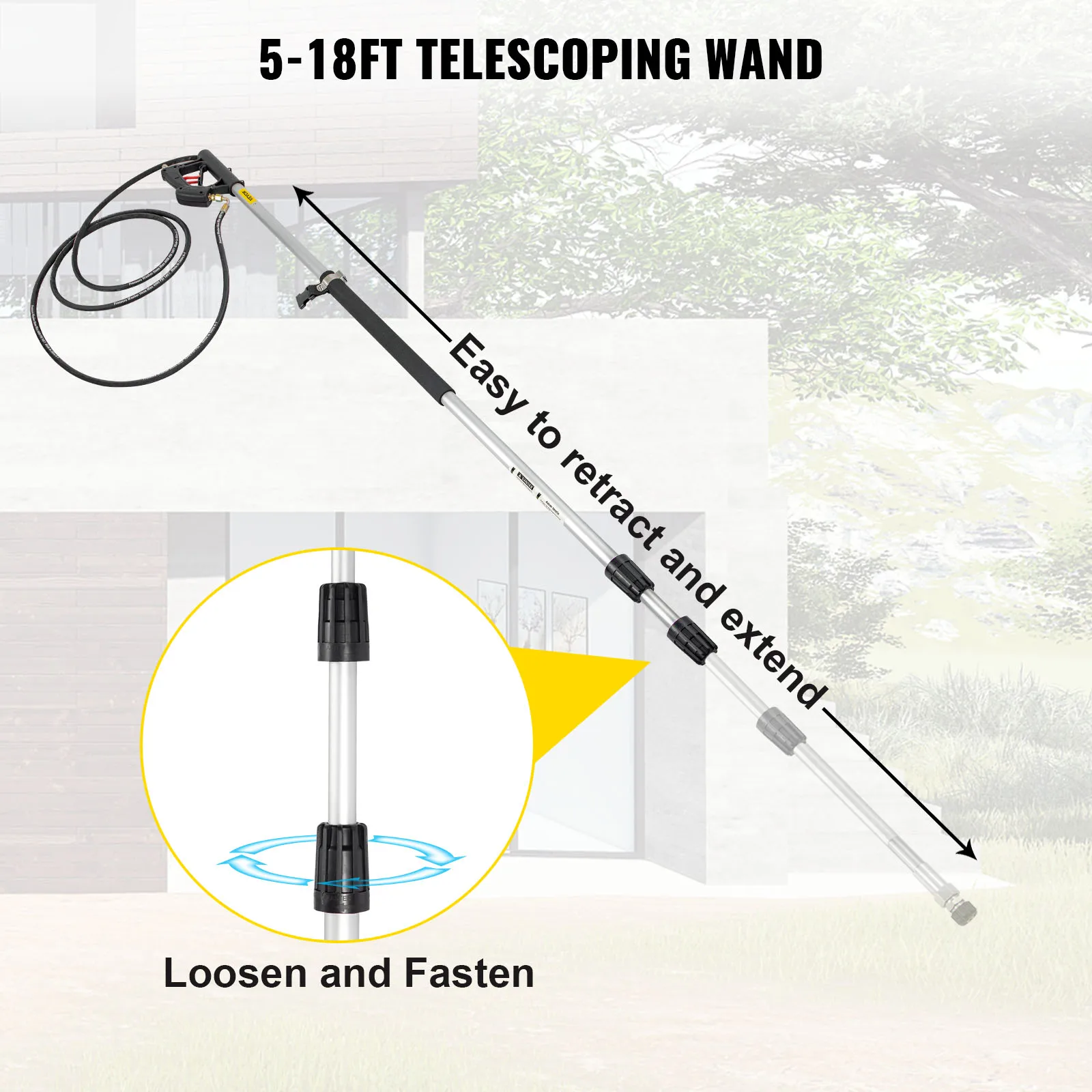 SucceBuy 18 / 20ft Telescoping Pressure Washer Wand w/Strap Belt 3/8" Quick Connector Extension Pole for Power Washer Spray