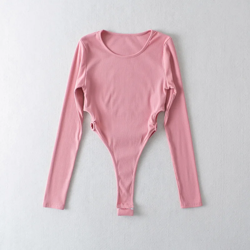 Solid Color Long Sleeved Bodysuit With Side Ring Cut Out Detail