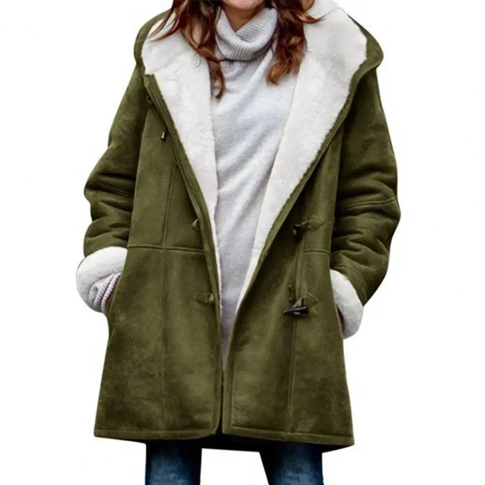 

Soft Women Jacket Women's Hooded Plush Winter Coat with Mid Length Windproof Cold Resistant Features Soft Thick Long Sleeve