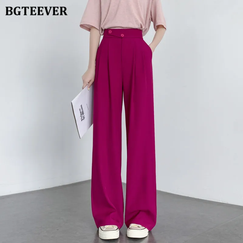 

BGTEEVER Casual High Waist Female Wide Leg Pants Stylish Loose Pockets Loose Straight Trousers for Women Long Pants Autumn