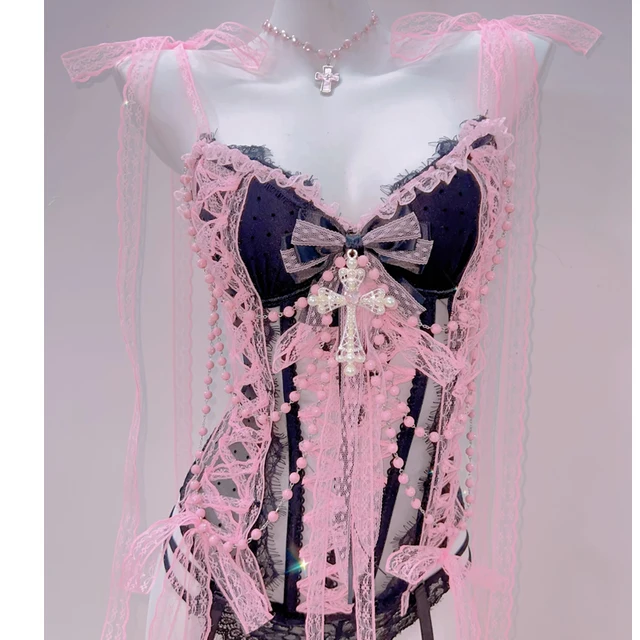 Pink Lace And Faux Pearl Top 1