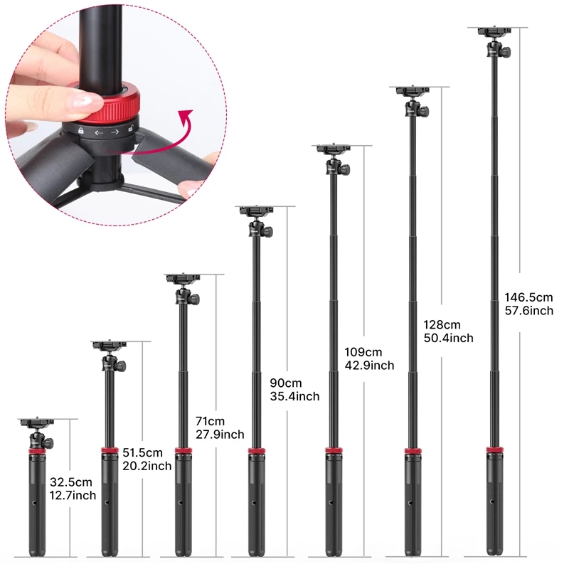 Ulanzi Mt44 57.6 Polegada Extensível Livebroadcast Tripé Suporte com Telefone Montagem para Dslr Slr Câmera Gopro Smartphone Vlog - Image 3