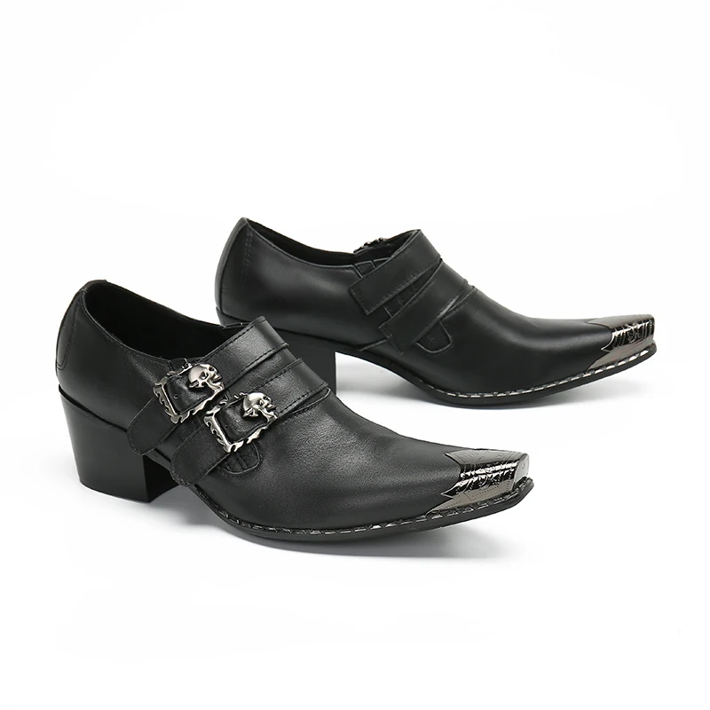 Elegant Men Square Toe Oxfords Shoes Mid Heel Monk Strap Shoes Business Office Cow Leather Man Big Size Wedding Prom