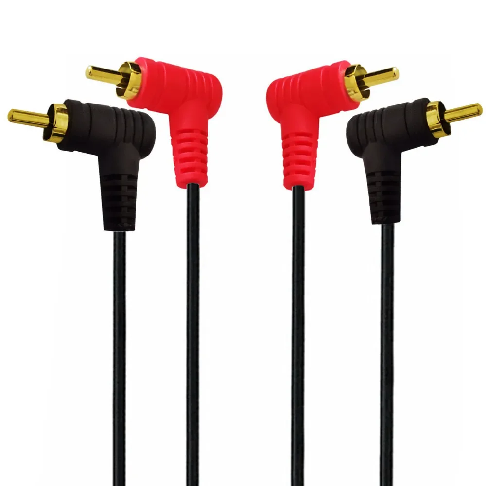 Right-Angle 2-Male Stereo RCA Audio Cable, 1m