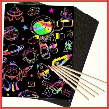 50 fogli di carta da grattare arcobaleno per bambini, kit artistico e creativo, blocchi di carta nera per disegno