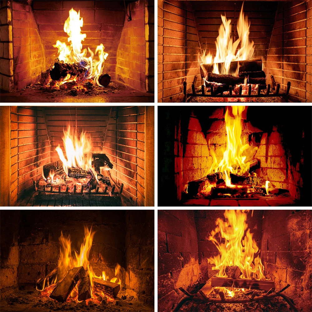 Winter Interior Room Brick Wall Wood Burning Fireplace Photography