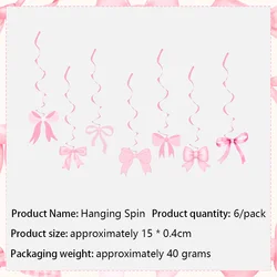 Set of 10 Pink Bow Cupcake and Cake Toppers for Coquette-Themed Parties and Bridal Showers (Hanging Spiral)