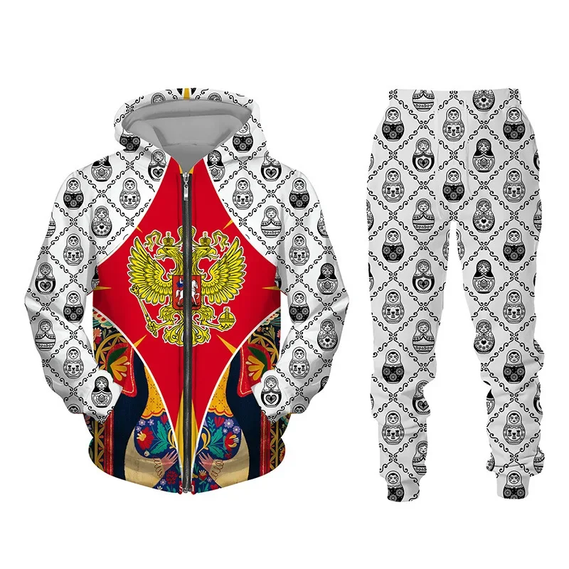 Hoodie Pant Suit Flag of Russia 3D Print Zipper Cool Men/Women 2 Pcs Sportwear Autumn Winter New Tracksuit Clothing High-quality 4