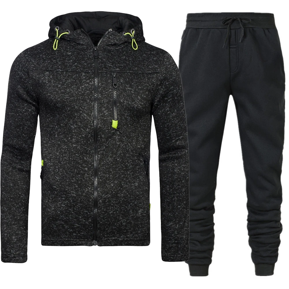 New Autumn Fashion Men's Clothing Casual Gym Fitness Outdoor Jogging Sportswear Men's Baseball Zippered Hoodie+Pants 2-Piece Set