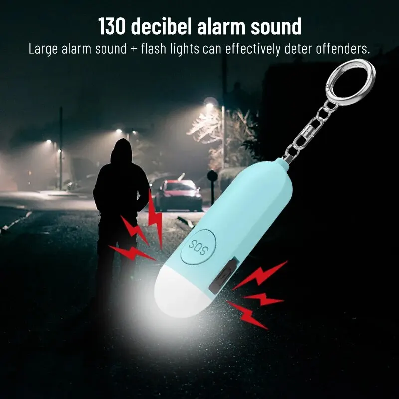 Rechargeable 130DB Personal Security Alarm Keychain with LED Light