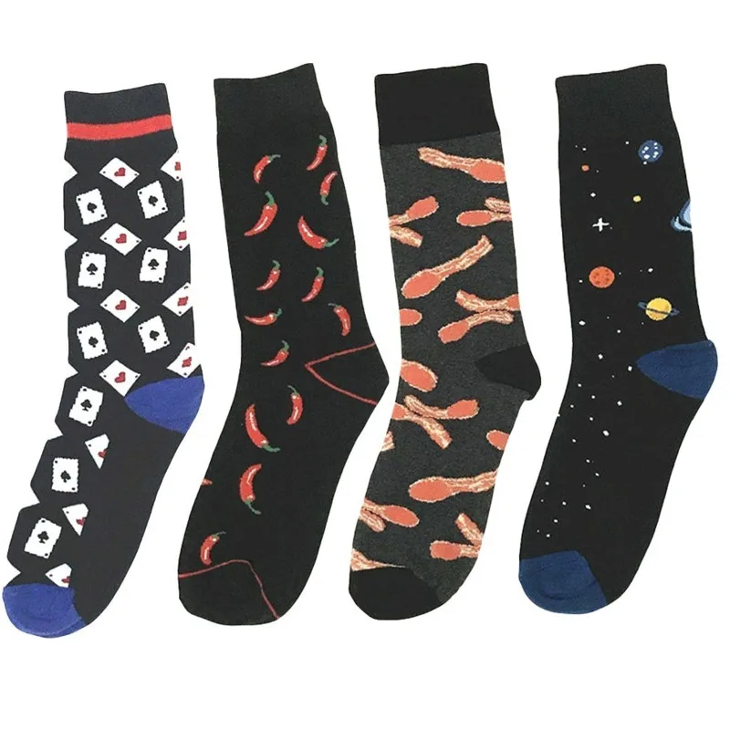 

PEONFLY Funny Chilli Space Poker Pattern Socks Men Japanese Style Harajuku Happy Socks Casual Comfort Skateboard Hip Hop Socks