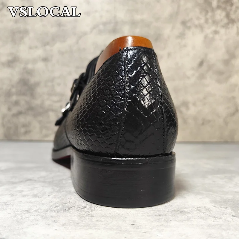 Luxury Men's Loafers Shoes Snake Prints Formal Dress Men Casual Shoes Black Brown Genuine Leather Double Monk Men leather shoes