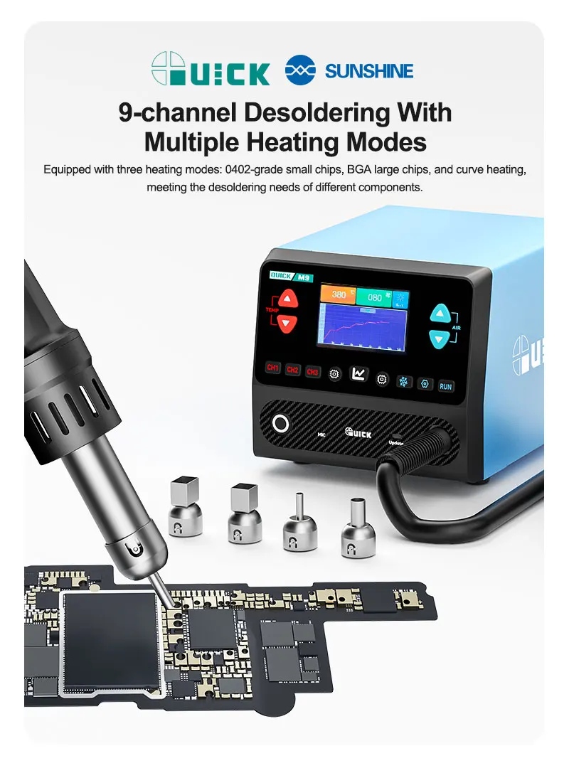 QUICK M9 지능형 디솔더링 스테이션 1300W 9채널 지능형 디솔더링 결합 수리용 지능형 Ai 음성 제어