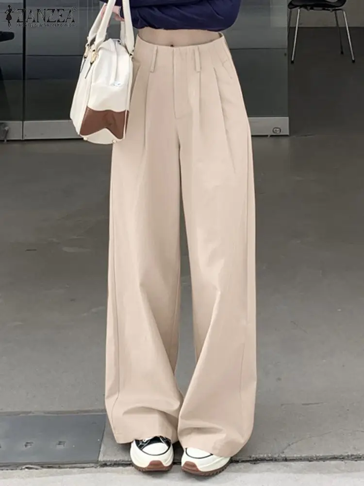 

ZANZEA Elegant OL Work Pants For Women High Waist Pant Office Palazzo Fashion Loose Wide Leg Trousers Casual Solid Long Pantalon