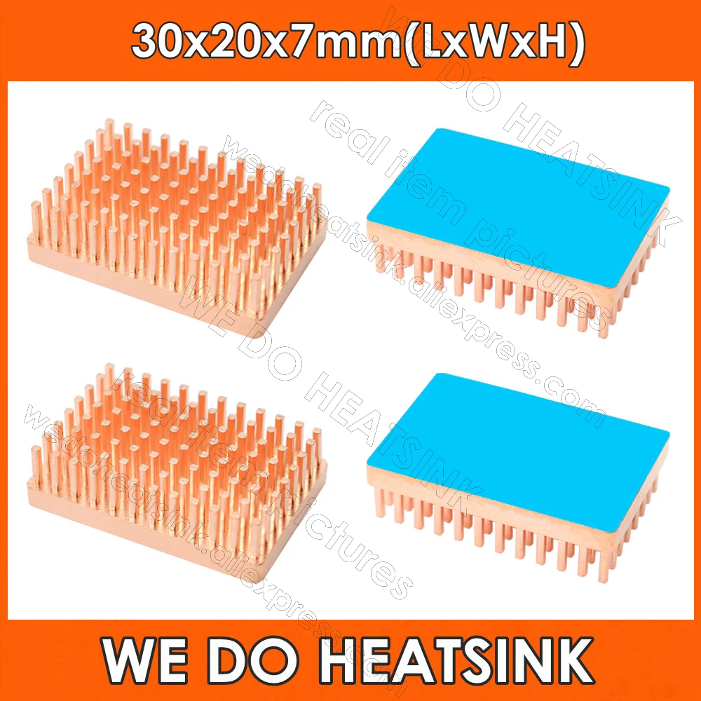 Free Ship 30x20x7mm Pure Copper Pin Fins Heatsink Radiator Cooler With Thermal Conductive Adhesive Pad For Electronics IC