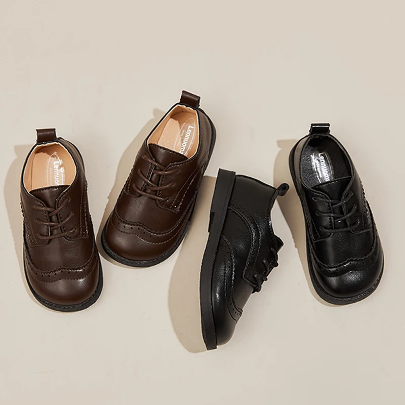 Kids Shoes Leather Shoes EOFK Boy Brogue Shoes Baby Toddlers Kids Girls Little Children Formal Party Wedding School Uniform Leather Flats 21-30