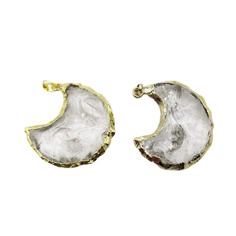 

Nature Clear Quartz Crystal Moon Pendant Clear Crystal Moon Wedding Party Bridal Jewelry Findings Jewelry Gem Charms Finding