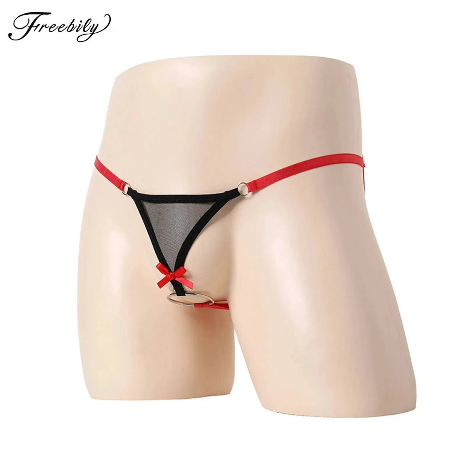 

Men Sexy Strappy G-string Briefs Patchwork Lingerie Underwear Spaghetti Straps Mesh Bow O-rings Thong