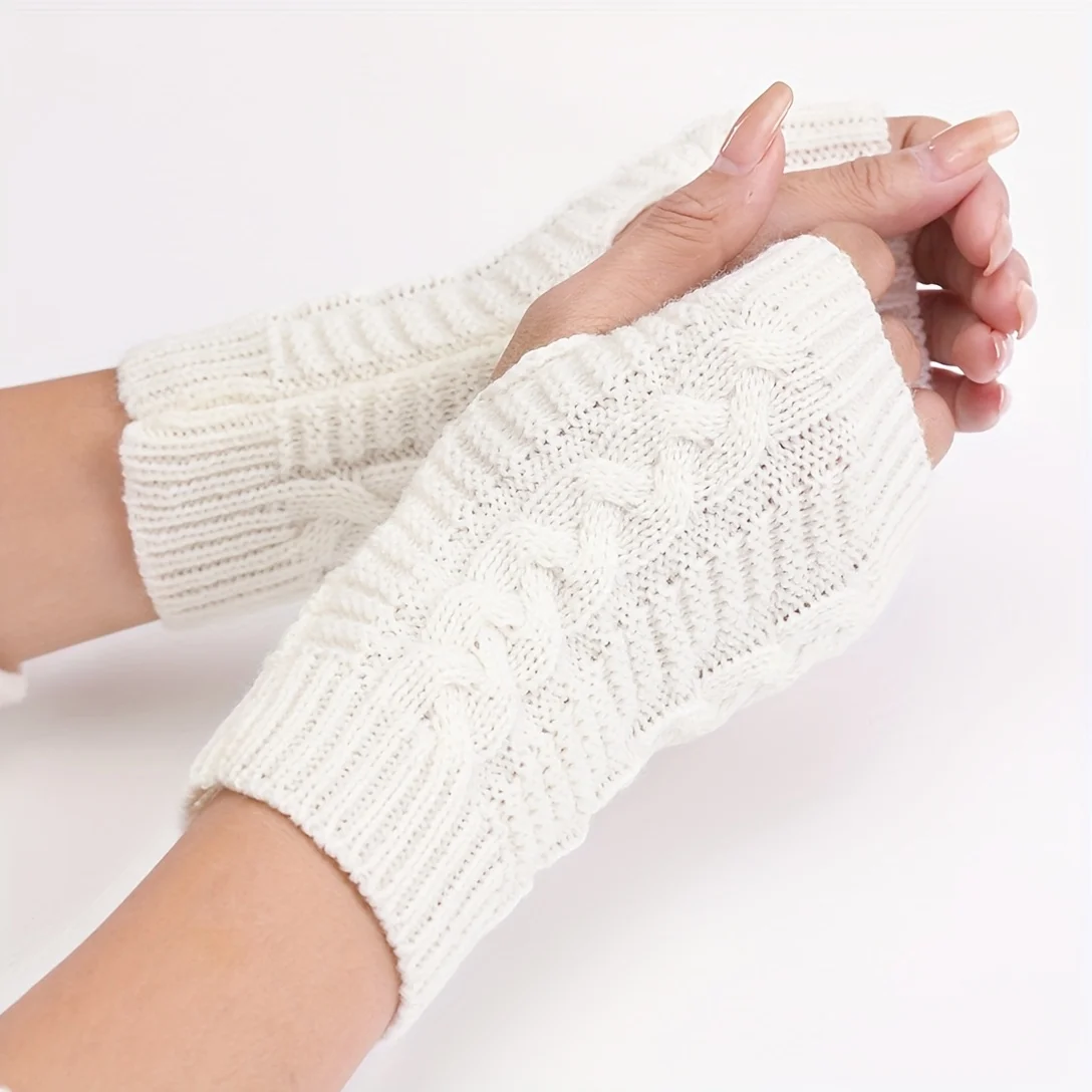 Comfortable Winter Gloves for Women - White Semi-Finger Gloves with Elastic No-Finger Design for Warmth, Stretchy and Comfortable - 5