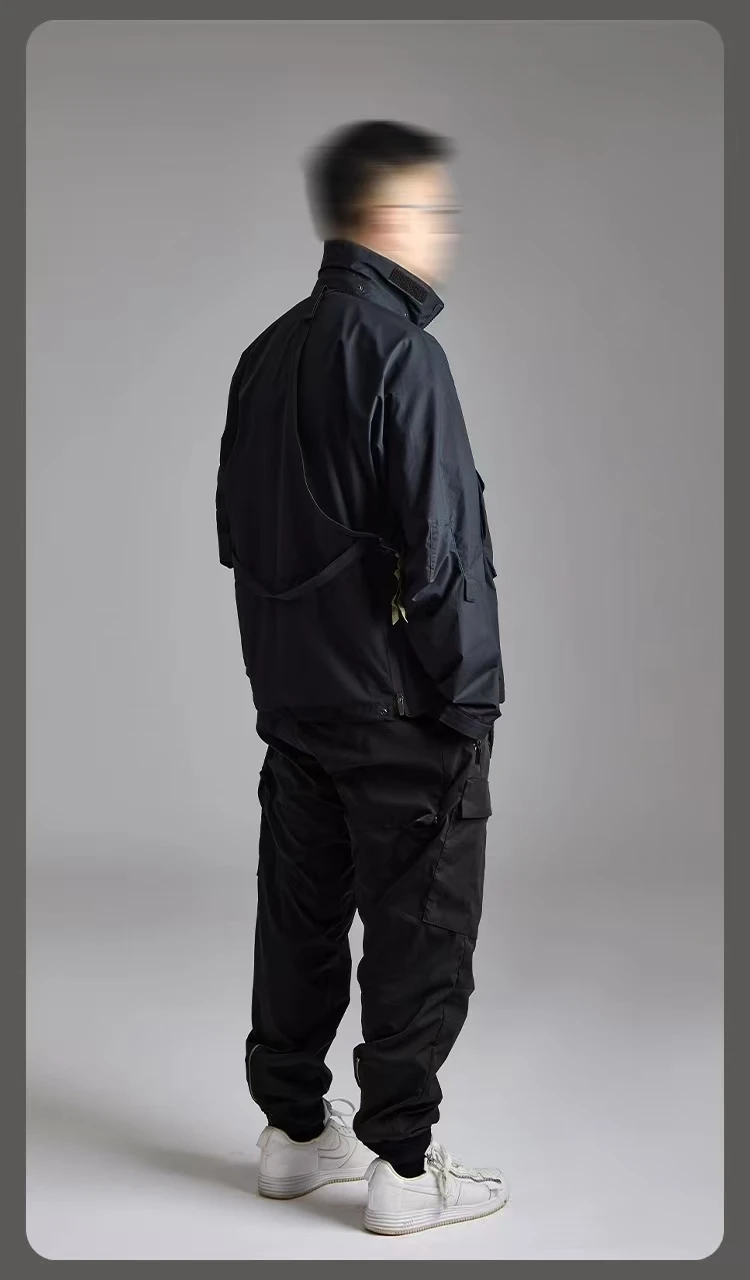 Atzen Front pockets storm jacket gt 2L material convertible frontapron detachable hat-hood techwear