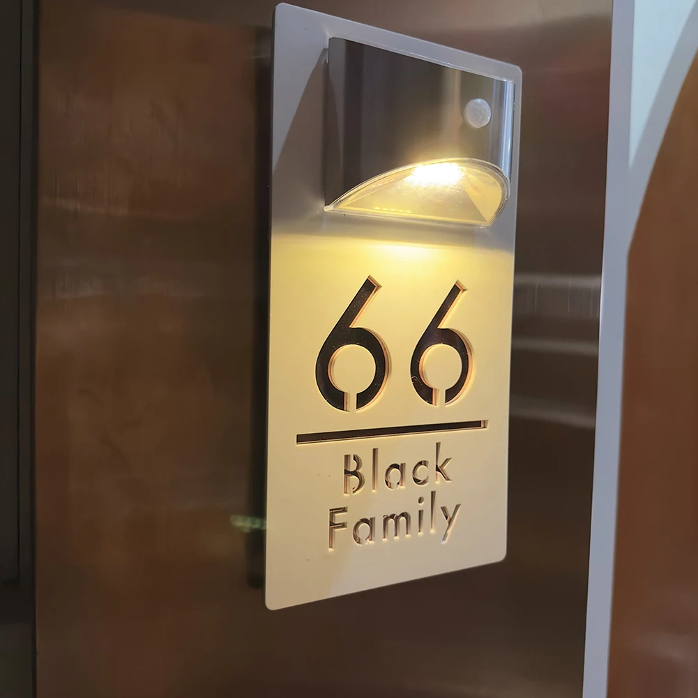 House number signs house numbers number plate External House Numbers Solar Light Motion Sensor Exterior Door Number Matte Acrylic 3D Laser Cut Outdoor House Number Plate