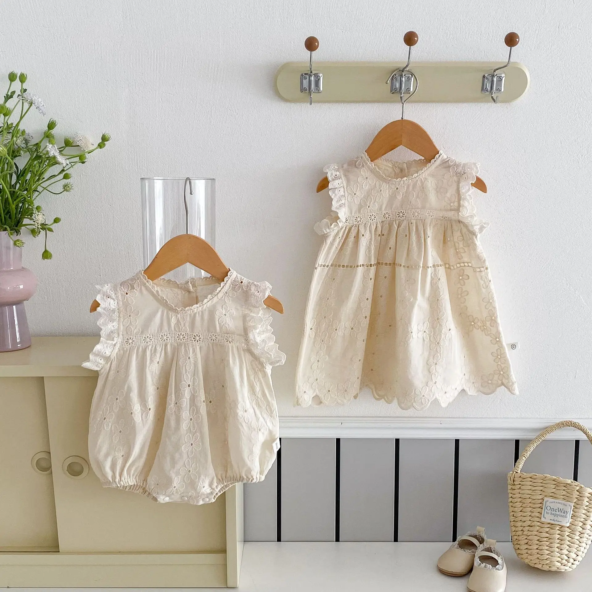 

MILANCEL 2024 Summer Baby Clothes Embroidery Little Girls Bodysuits Infant One Piece Big Sisters Dresses