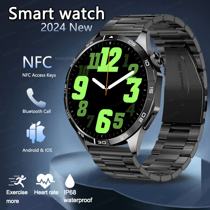 

2024 New GT4 NFC 1.43" 466*466 AMOLED Screen Bluetooth Call NFC Smartwatch for Huawei Xiaomi 100+ Sports Modes IP68 Waterproof
