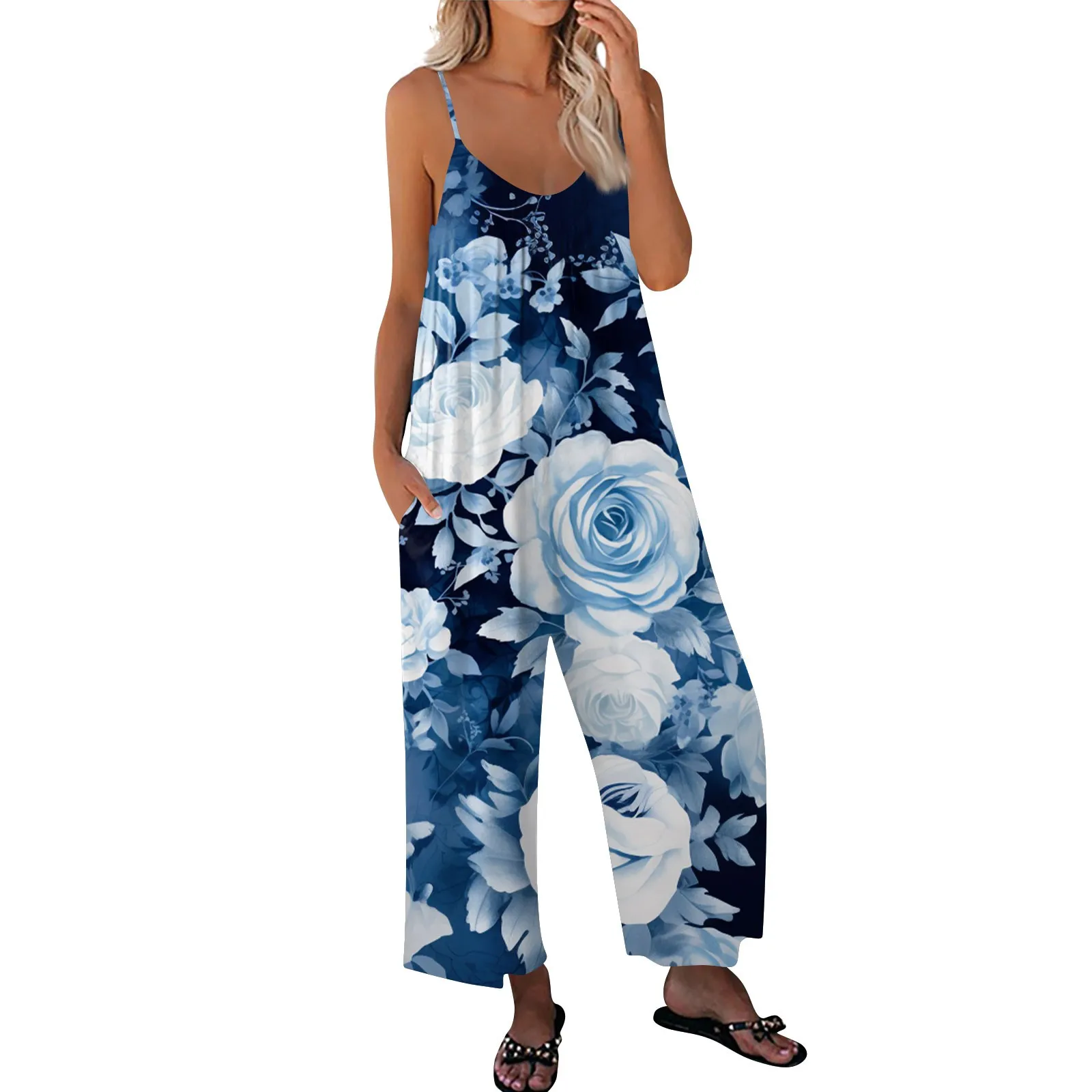 

Women'S Floral Printed Jumpsuit Casual Loose Adjustable Suspender Jumpsuit Elegant Woman Jumpsuit Ladies Jumpsuits Elegant