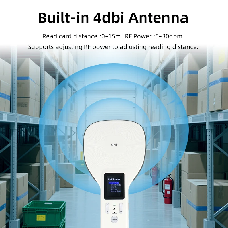 UHF RFID 핸드헬드 리더 휴대용 860-960MHz 핸드헬드 RFID 리더 UHF 스캐너 바코드 1D/2D 지원