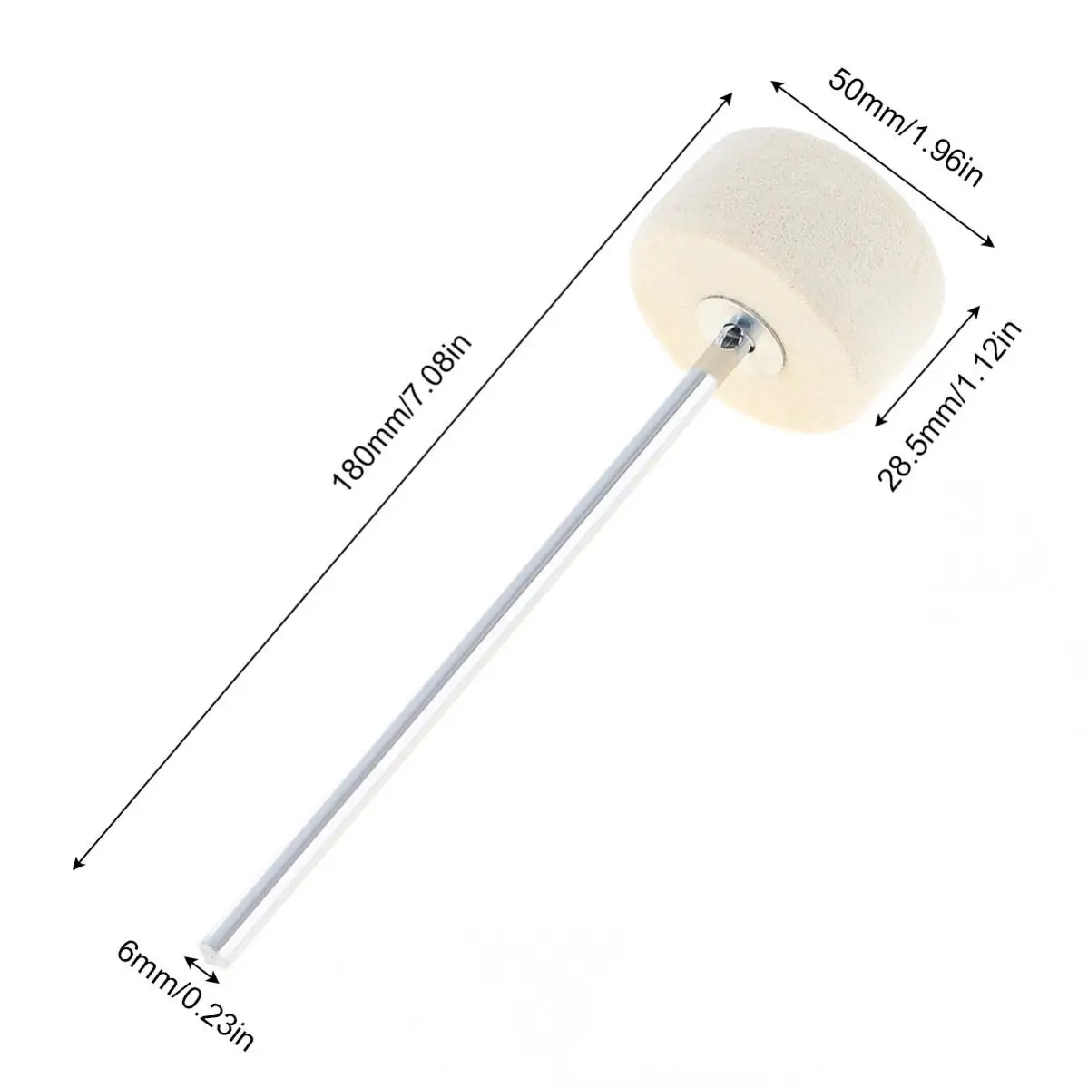 Stainless Steel Shaft White Felt Bass Drum Beater for Kick Drum Pedal lightweight Foot Pedal Beater