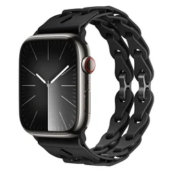 Elegant Chain Link Silicone Watch Strap Bracelet for S11 - 46mm 44 45 49mm (Black)