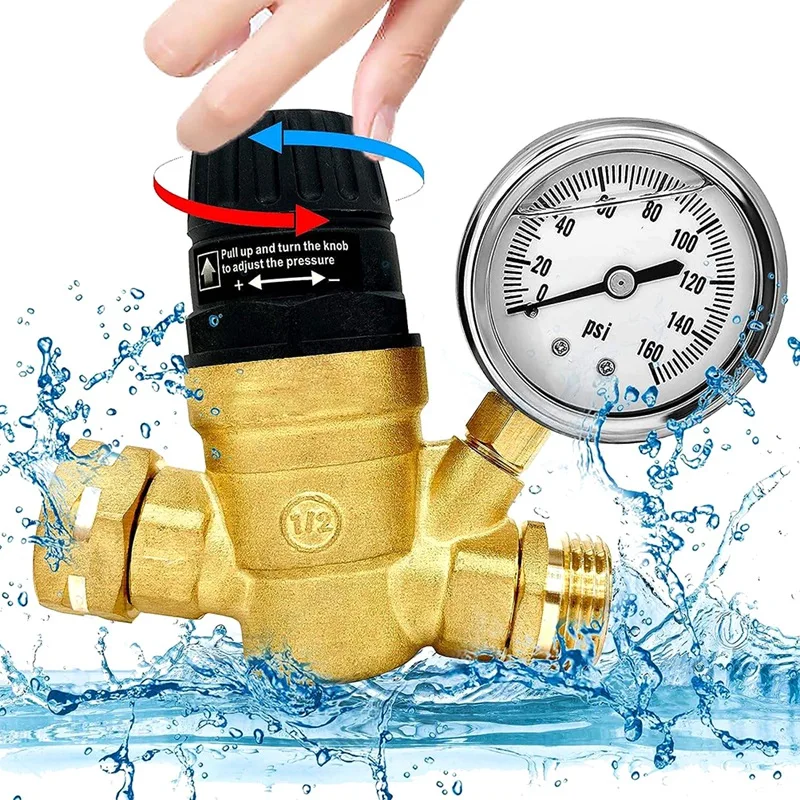 

1 SET Adjustable Water Pressure Regulator Water Pressure Regulation Supplies Brass Water Reducer For RV